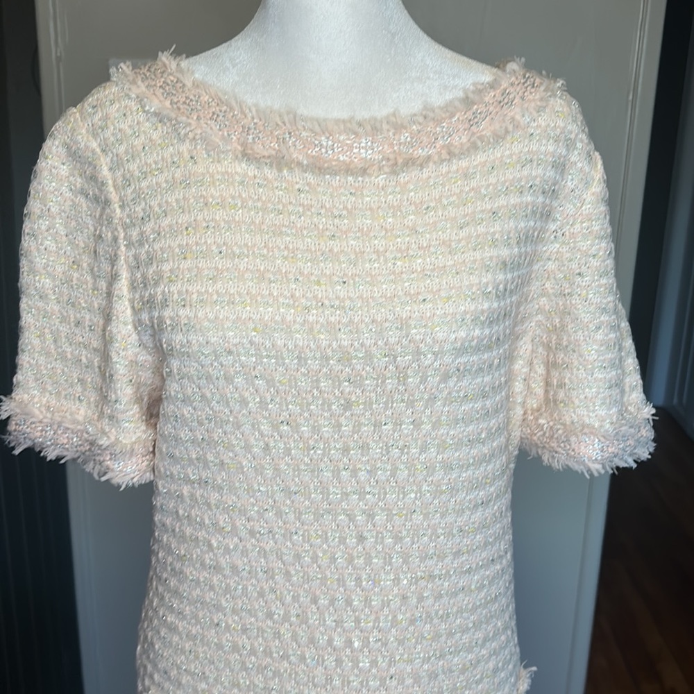 St.John Tweed Sheath Dress Pink  French Rose Combo With Silver Metallic Size 10 - Picture 5 of 16